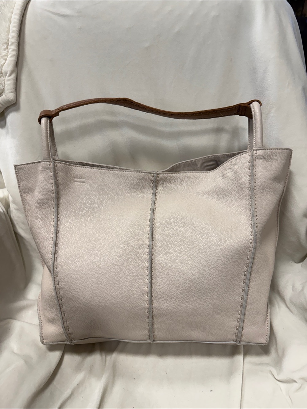 The Sak Cream large Los Feliz Tote with Brown Handle